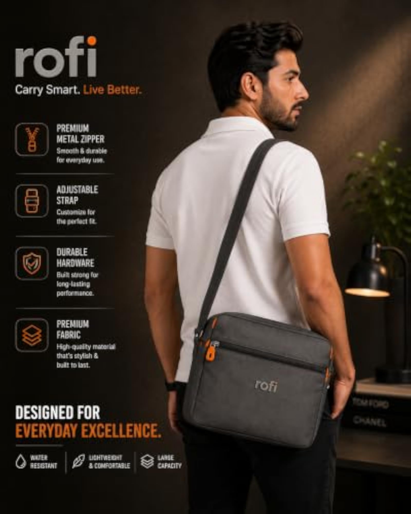 Waterproof Black Crossbody Messenger Bag for Men & Women